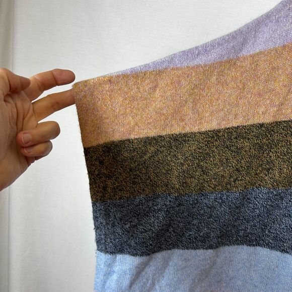 Nordstrom Gray Lilac Brown Blue Large Striped Cashmere Ruana Sweater Wrap O/S - Picture 9 of 14